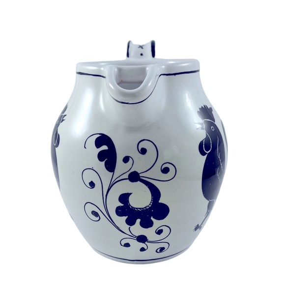 Peasant Village Ceramic Black & White Rooster Pitcher & Plate Set Made in Italy - Picture 5 of 11